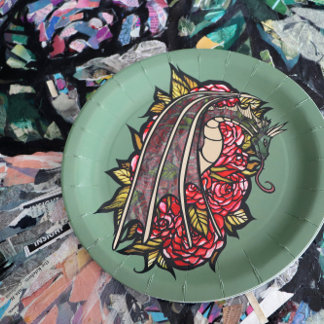 Red Roses Dragon Art Paper Plates