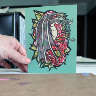 Red Roses Dragon Art Postcard