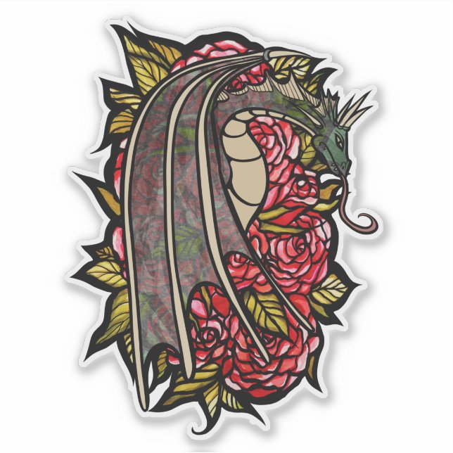 Red Roses Dragon Art                               Sticker (Front)