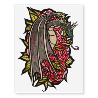 Red Roses Dragon Art Temporary Tattoos