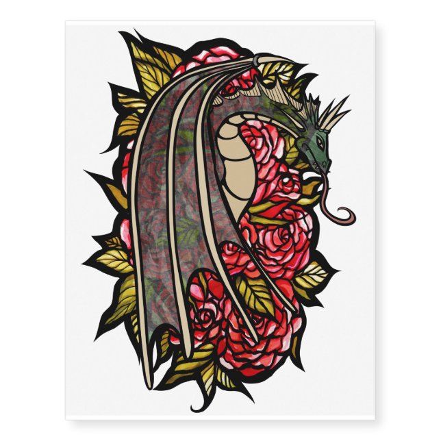 Red Roses Dragon Art                      Temporary Tattoos (Front)