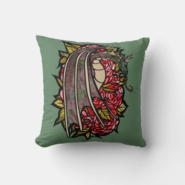 Red Roses Dragon Art                   Throw Pillow (Front)