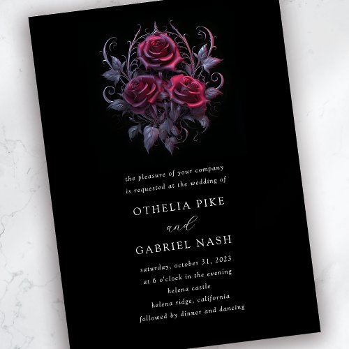 Red Roses Dramatic Moody Gothic Wedding Invitation