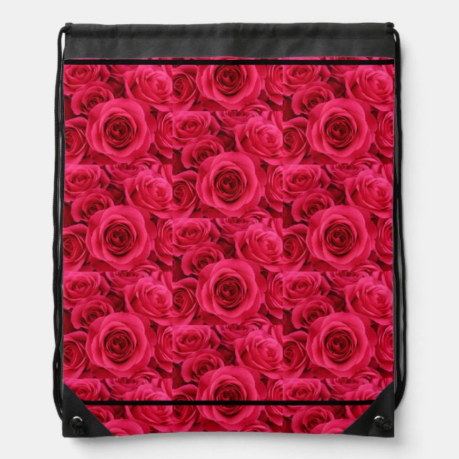 Red Roses Drawstring Backpack (Front)