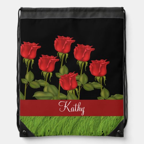 Red Roses Drawstring Bag