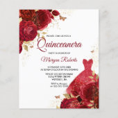 Red Roses Dress Budget Quinceanera Invitation (Front)
