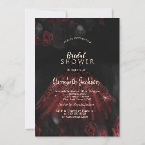 Red Roses Dress Gothic Bridal Shower  Invitation