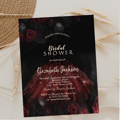 Red Roses Dress Gothic Bridal Shower  Invitation