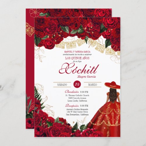 Red Roses Elegant Charro Quinceanera Invitation