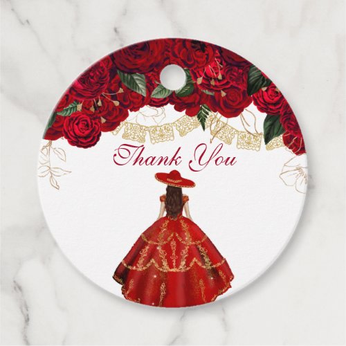 Red Roses Elegant Floral Charro Quinceanera Favor  Favor Tags