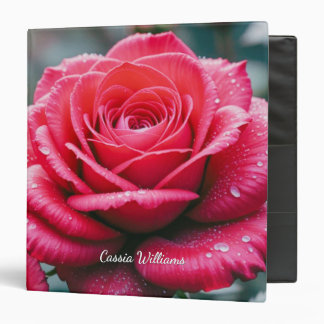 Red Roses Elegant Floral Personalized 3 Ring Binder