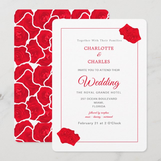 Red Roses Elegant Floral Wedding Invitation (Front/Back)