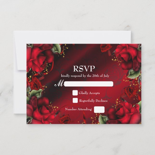 Red Roses Elegant Gothic Wedding RSVP Card (Front)