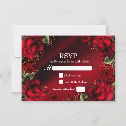 Red Roses Elegant Gothic Wedding RSVP Card