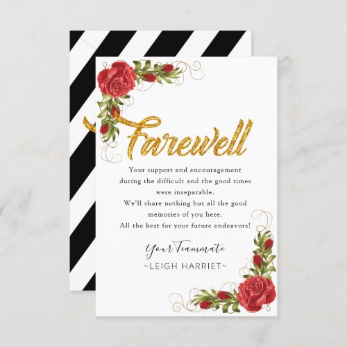 Red Roses Elegant Leaving Coworker farewell card