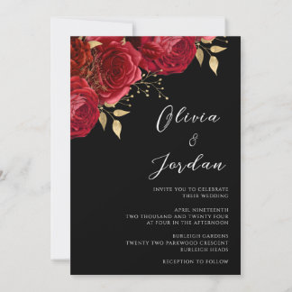 Red Roses Elegant Modern Wedding Invitation