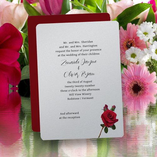 Red Roses Elegant Parents Names Wedding Invitation