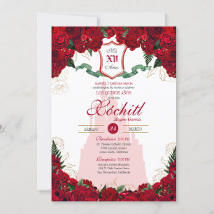 Red Roses Elegant Princess Royalty Quinceanera Invitation