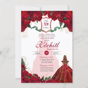 Red Roses Elegant Royal Princess Quinceanera  Invitation