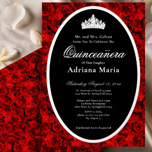 Red Roses Elegant Silver Floral Quinceanera   Foil Invitation