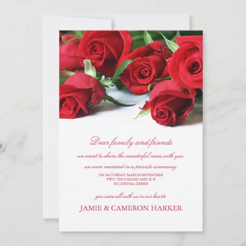 Red Roses Elopement Announcement