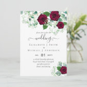 Red Roses Eucalyptus Printed or Digital Wedding Invitation (Standing Front)