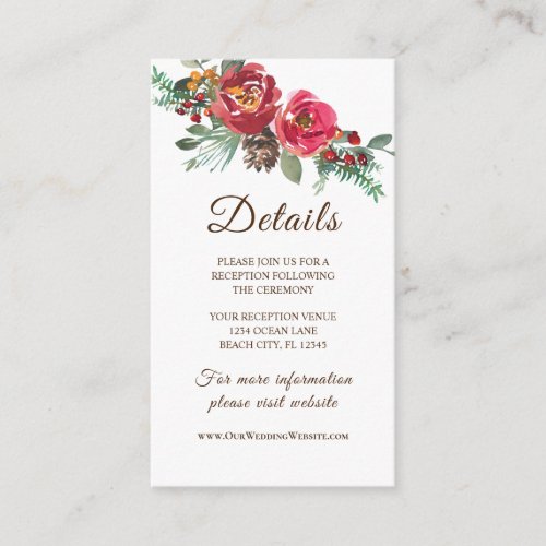 Red Roses Evergreen Winter Christmas Wedding Enclosure Card