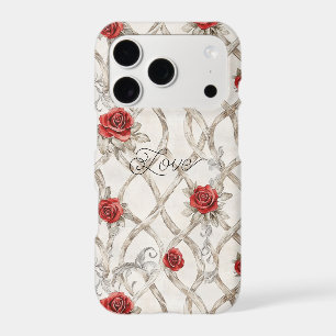 Red Roses Faux Wood Floral Love iPhone 17 Pro Case