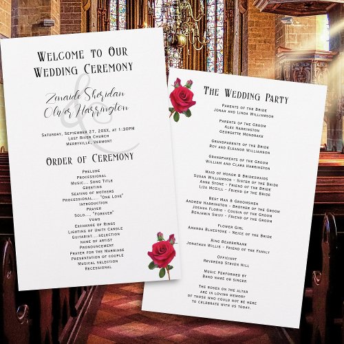 Red Roses Flat Sheet Wedding Program