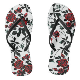 Red roses . flip flops