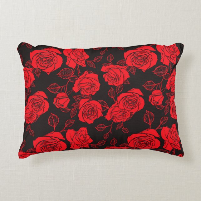 "Red Roses" Floral Art Pattern Accent Pillow (Front)