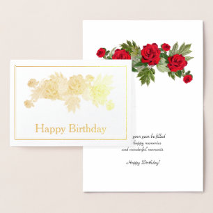 Red Roses Floral Birthday Gold Foil Card