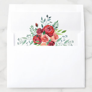 Red Roses Floral Bouquet Wedding Envelope Liner