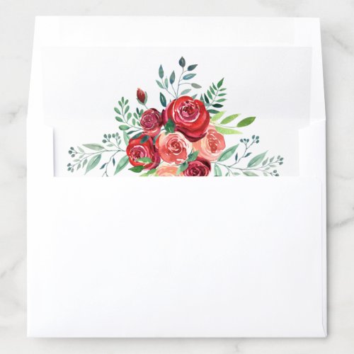 Red Roses Floral Bouquet Wedding Envelope Liner