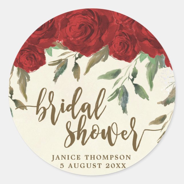 red roses floral bridal shower sticker favors (Front)