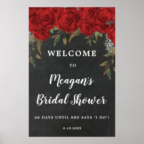 red roses floral bridal shower welcome sign