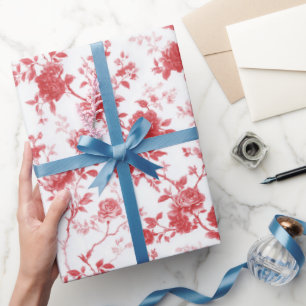 Red Roses Floral Bridal Shower Wrapping Paper