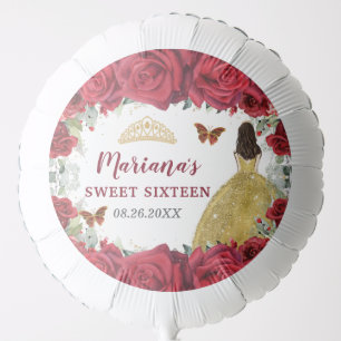 Red Roses Floral Butterflies Princess Yellow Dress Balloon