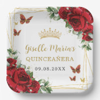Red Roses Floral Butterflies Quinceañera