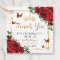 Red Roses Floral Butterflies Quinceanera Sweet 16