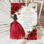 Red Roses Floral Butterflies Quinceañera Sweet 16 Invitation<br><div class="desc">Personalize this boho chic vibrant red floral Quinceañera / Sweet 16 birthday invitation easily and quickly. Simply click the customize it further button to edit the texts, change fonts and fonts colors. Featuring bright red roses, butterflies and a girl dressed in a glittery red ball gown. Matching items available in...</div>