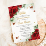 Red Roses Floral Butterflies Quinceañera Sweet 16 Invitation<br><div class="desc">Personalize this boho chic vibrant red floral Quinceañera / Sweet 16 birthday invitation easily and quickly. Simply click the customize it further button to edit the texts, change fonts and fonts colors. Featuring beautiful bright red roses and red and gold butterflies. Matching items available in store. (c) Somerset Fine Paperie...</div>