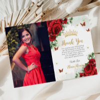 Red Roses Floral Butterflies Quinceañera Sweet 16