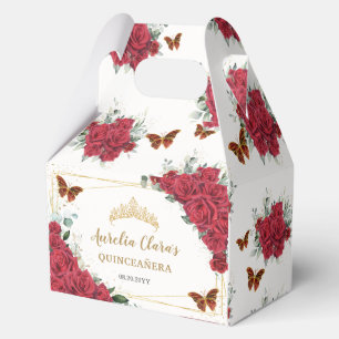Red Roses Floral Butterflies XV 16 Birthday Gable Favor Boxes