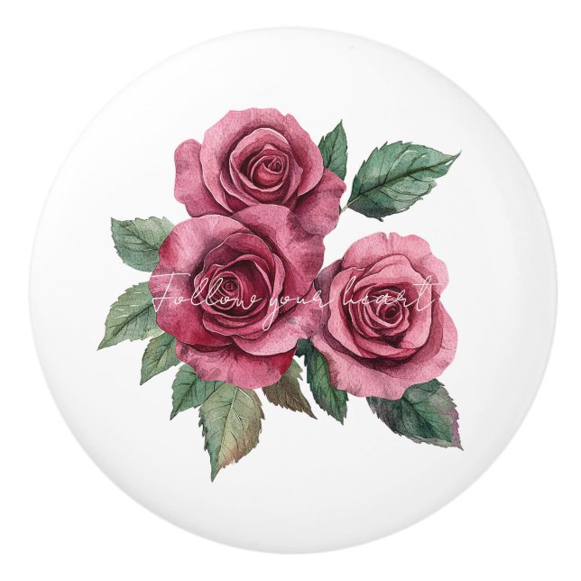 Red Roses Floral Ceramic Knob (Front)