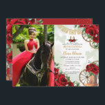 Red Roses Floral Charro Boots Quinceañera Photo Invitation<br><div class="desc">Personalize this vibrant red floral Quinceañera / Sweet 16 birthday photo invitation easily and quickly. Simply click the customize it further button to edit the texts, change fonts and fonts colors. Featuring bright red roses, floral adorned cowboy boots and wild west elements. Matching items available in store. (c) Somerset Fine...</div>