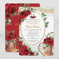 Red Roses Floral Charro Boots Sweet 16 Quinceañera