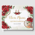 Red Roses Floral Charro Cowboy Boots Quinceanera Guest Book<br><div class="desc">Coordinate your party with this elegant Charro Red Roses Floral Guest Book! Personalize it easily and quickly, simply click the customize it further button to edit the texts, change fonts and fonts colors. Featuring beautiful watercolor red roses and floral adorned cowboy boots. Matching items available in store. (c) Somerset Fine...</div>