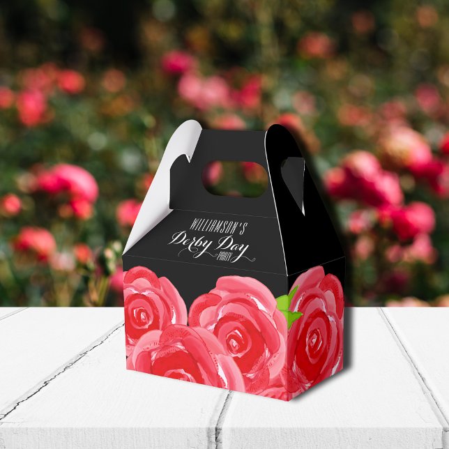 Red Roses Floral Derby Gable Style Favor Boxes (Gable style party favor boxes 4"w x 2.5"l x 5"h)