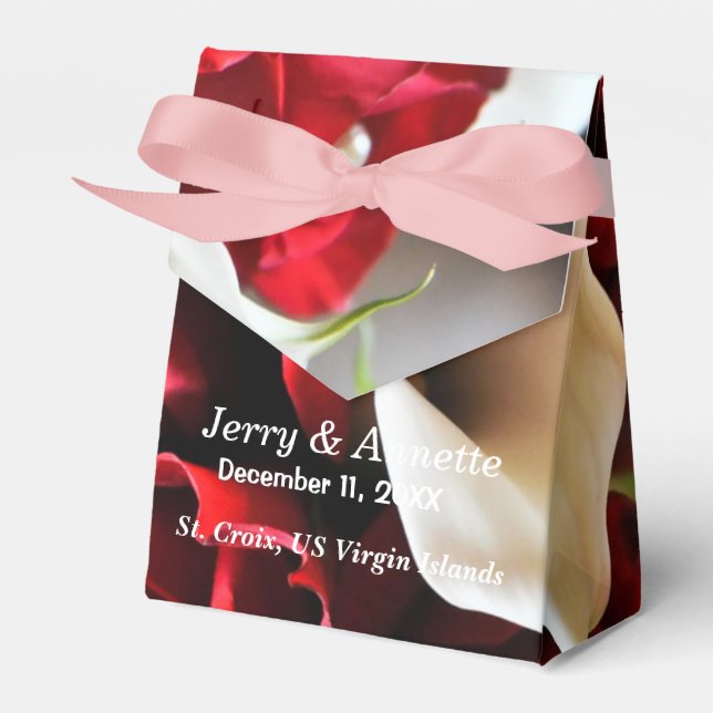 Red Roses Floral Elegant Flower Gold Balls Wedding Favor Boxes (Front Side)